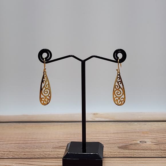 Unbranded Jewelry - Yellow Gold Plated Sterling Silver Teardrop Filigree Drop Dangle Hook Earrings